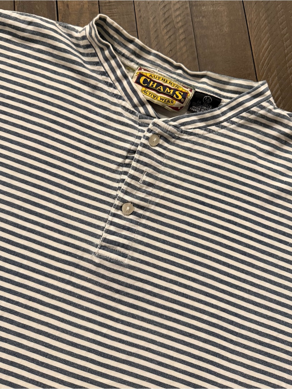 Champs White and Navy Stripe Short-Sleeve Henley